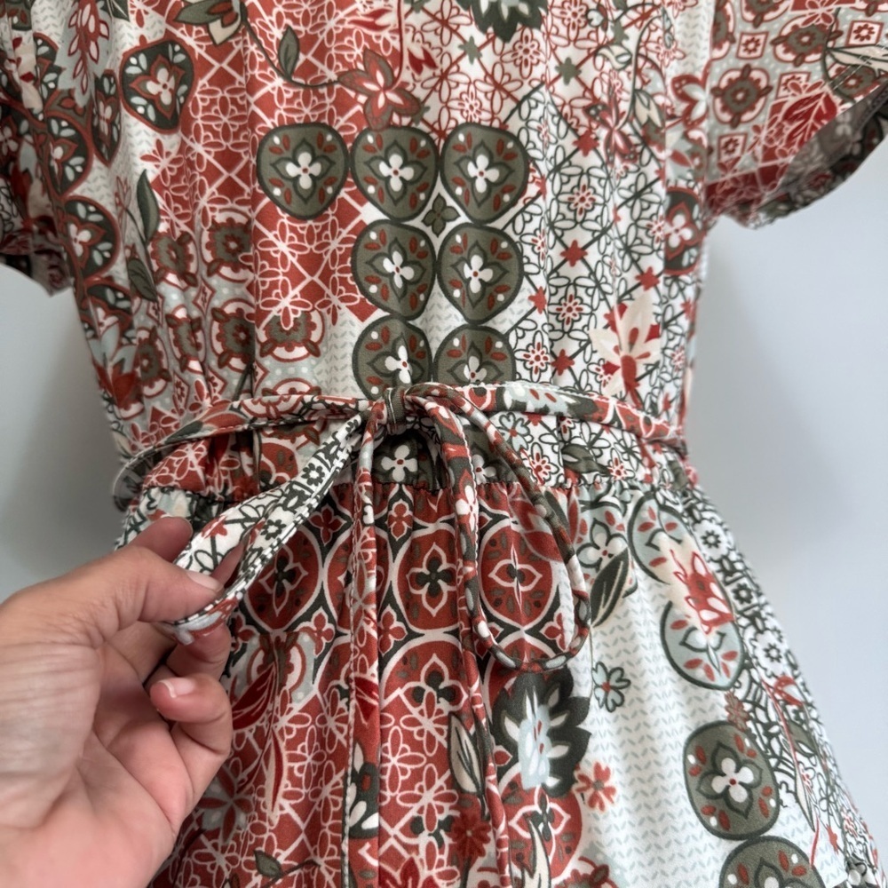 Boho Floral V-Neck Midi Hippie Dress - Picture 2 of 6